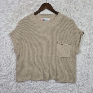 Free People Beach Freya Boxy Knit Sleeveless Sweater Cropped Neutral Boho